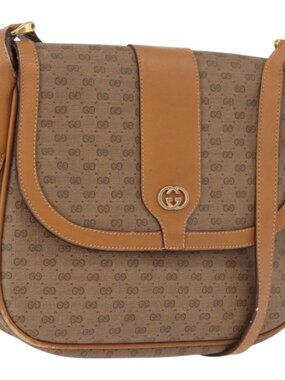 GUCCI Micro GG Supreme Shoulder Bag PVC Beige Gold Auth 187795